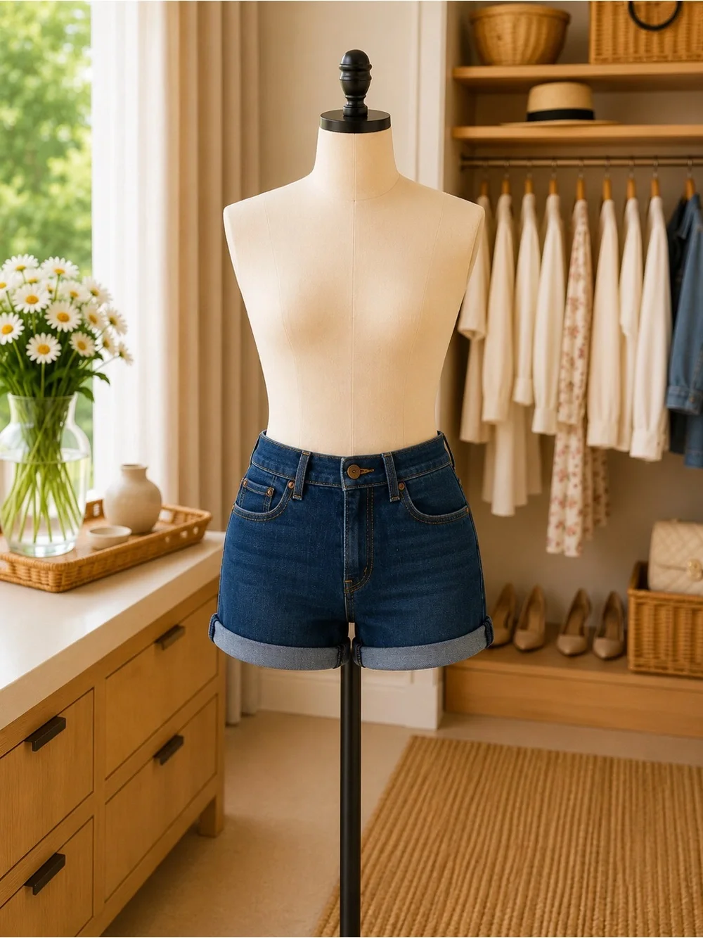 Levi's 27 Dark Blue Denim Roll-Cuff Jean Shorts